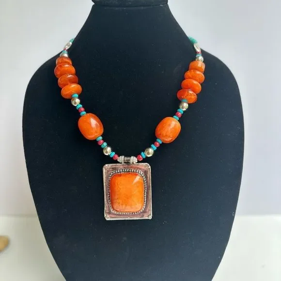 ORANGE DURBAN SUNRISE STATEMENT NECKLACE D2