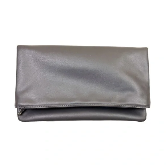Forever 21 Faux Leather Gray Fold Over Clutch Bag With Zip Top Closure