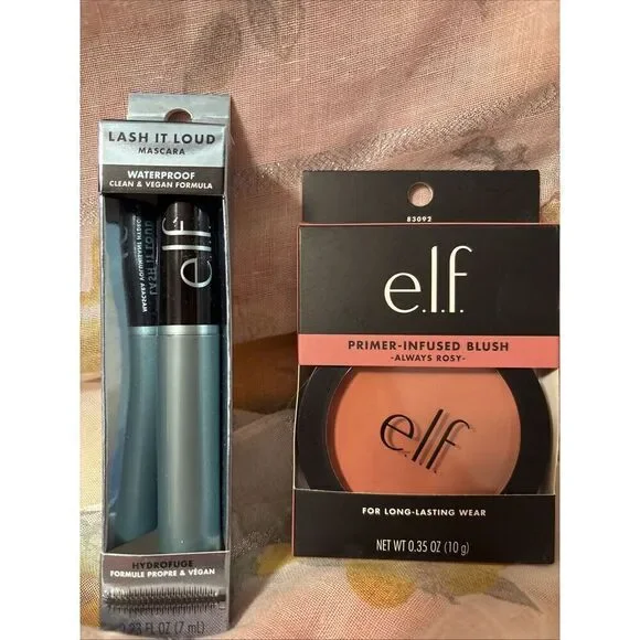 ELF Primer-Infused Blush,‎ Always Rosy & Lash It Loud Black Mascara Both New