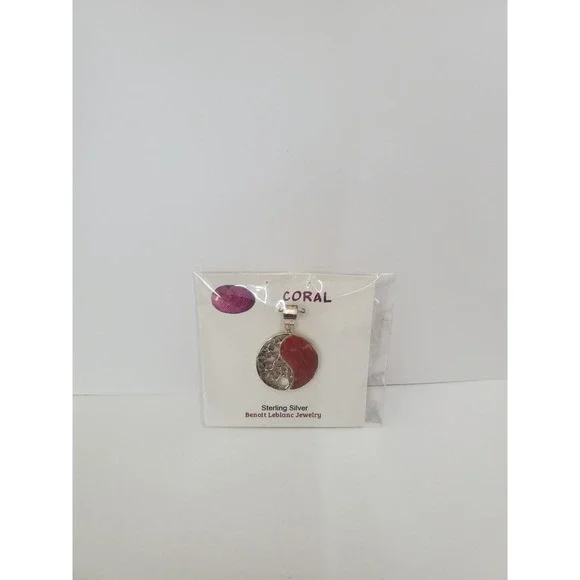 Benoit Leblanc Sterling Silver Red Coral Yin Yang Pendant Necklace Charm