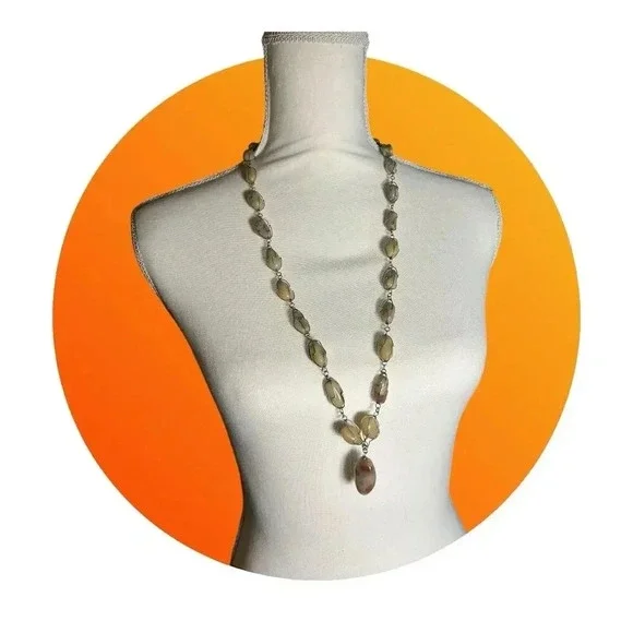 Handmade Honey Quartz & Bronze Pendant‎ Necklace Gold Women's Jewelry