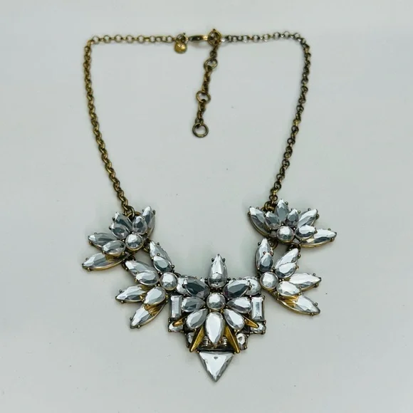 ✨J. Crew Mirrored Clear Crystal Statement Necklace – Gold Tone ✨
