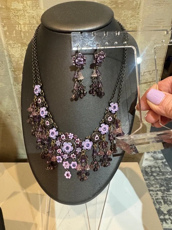 Stunning floral Bold purple floral enamel necklace set‎ from ISRAEL WOW