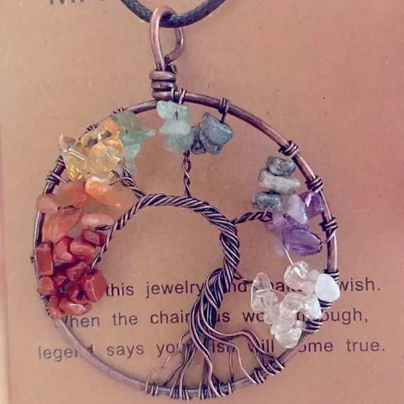 7 Chakras Tree Of Life Pendant Natural Crystal Chip Beads​