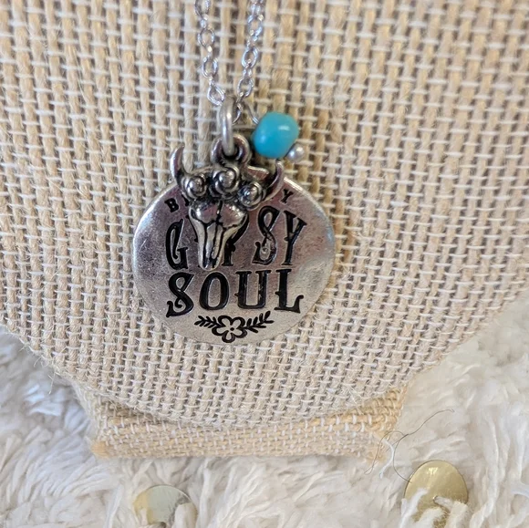 Silver 'Gypsy Soul' Pendant Necklace and Earring Set