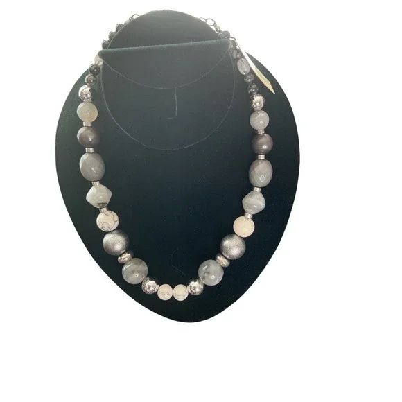 Gray Silver Beaded Necklace‎ Statement Costume Jewelry for Women