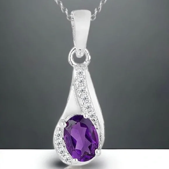 African Amethyst in 925 Sterling Silver Pendant‎ on Sterling Silver chain.