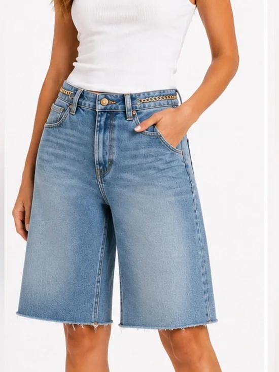 LL1.NWT Long Denim Jean Shorts with Chain Details cute