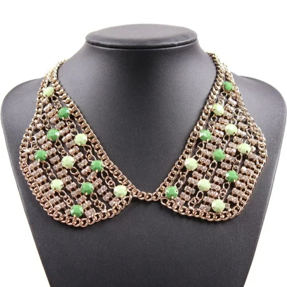 Elegant Gold Crystal and Green Collar Necklace