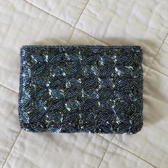 Bechamel Beaded Clutch Evening Bag Purse Embellished Black Gray Like-New