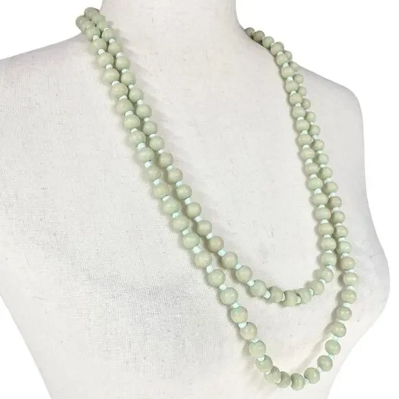 Rustic Light Wood Bead Strand Necklace Teal Green-Blue Farmhouse Cottage