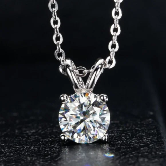 Certified 1ct. t.w. Moissanite Diamond Solitaire 4 Prone Pendant Necklace NEW