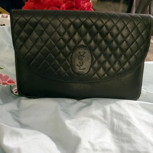Yves Saint Laurent YSL Black Envelope clutch bag w/ $30 COA included