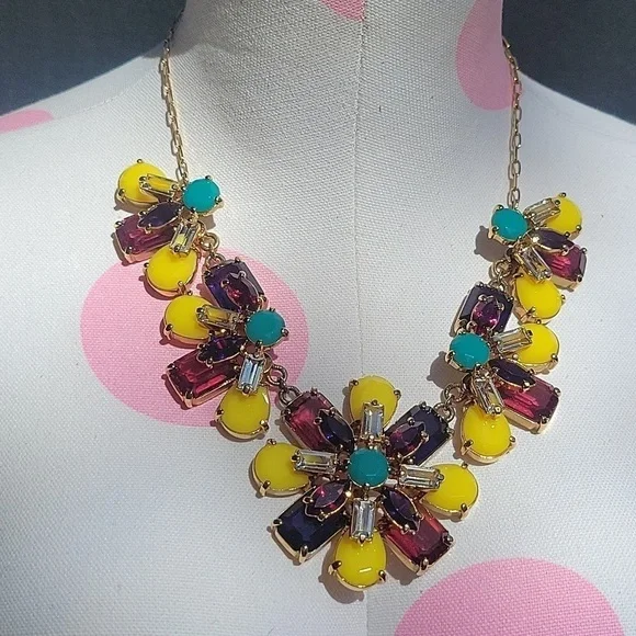 Kate Spade Kladiscope Jeweled Rhinestone Flower Statement Gold Necklace Bib