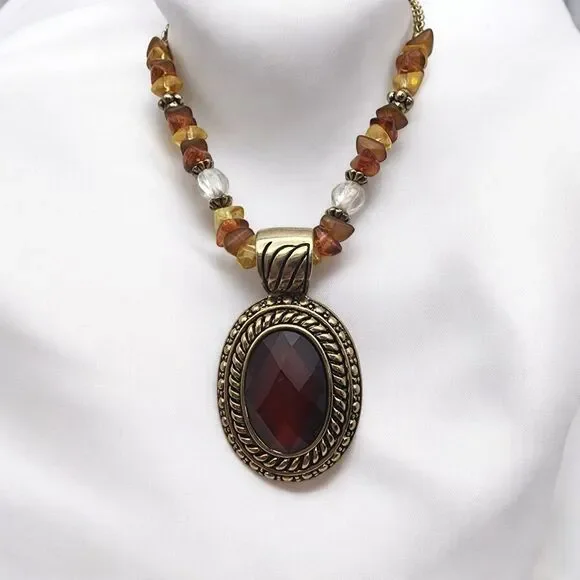 Vintage Avon Orange & Gold Tone Necklace