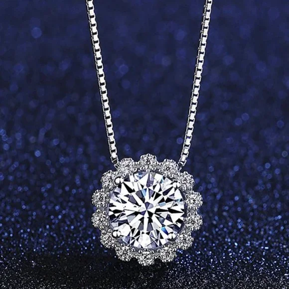 Certified 1ct. t.w. Diamond Moissanite Halo Necklace NEW M