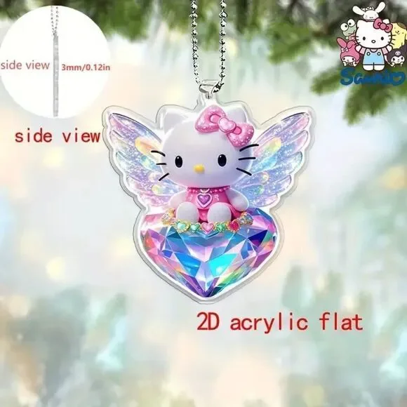 Hello Kitty Crystal Acrylic Hanging Pendant Sparkling Heart & Butterfly Wings