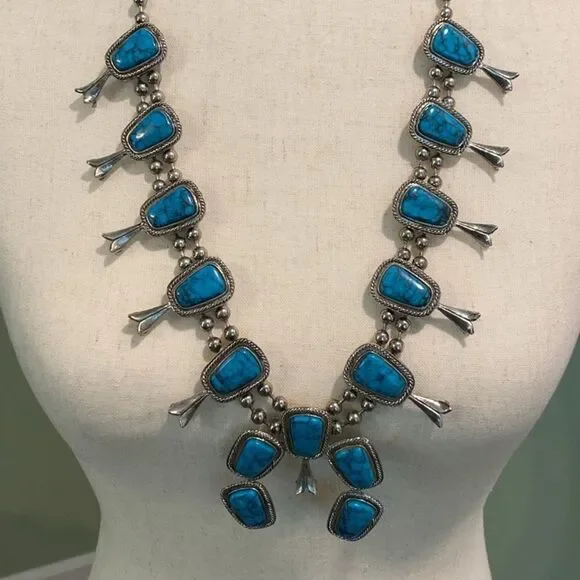 Vintage Goldette Faux Silver Turquoise Necklace