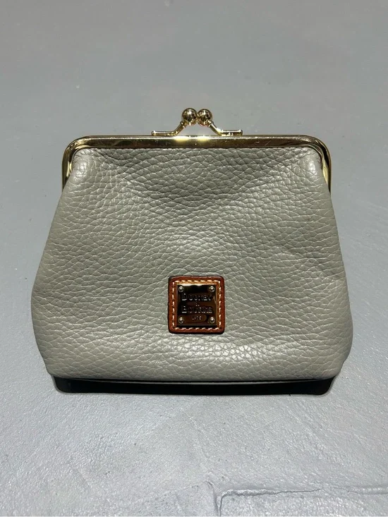 Dooney & Bourke Gray Large Framed Kisslock Leather Coin Purse