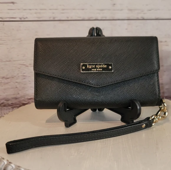 Kate Spade Black Saffiano Leather Wristlet Trifold Wallet