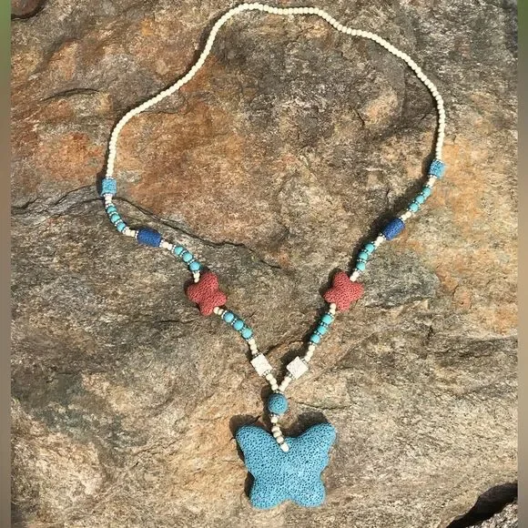 Multi Color Lava Butterfly Necklace