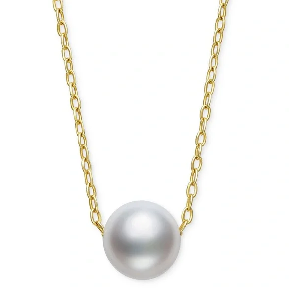 NWT Belle de Mer 7mm Freshwater Pearl Slide Necklace Gold Over Sterling 16”+2”