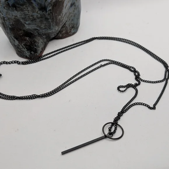 Black long double strand necklace