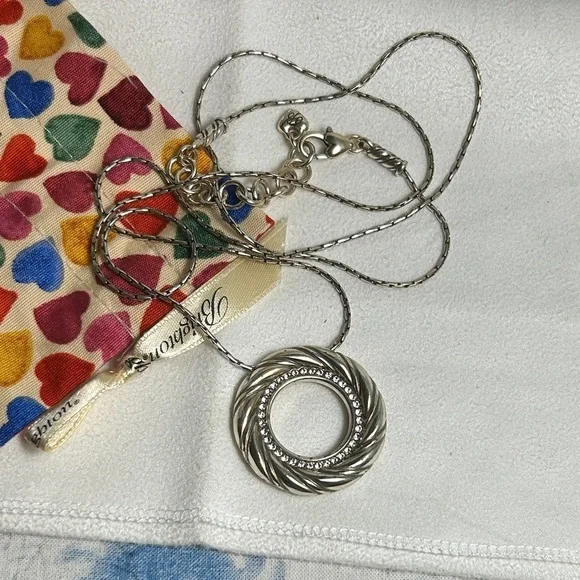 Brighton Inner Circle Pendant Necklace Silver Plated Crystals Two-tone Cloth Bag