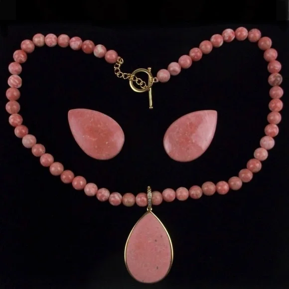 New Designer Sterling Silver Rhodochrosite Necklace 18