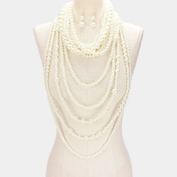 Cream Pearl Choker & Layered Statement Necklace