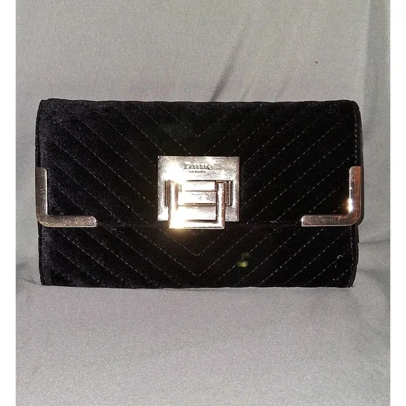 Dune London Black Velvet Quilted Clutch‎ Evening Bag Wallet