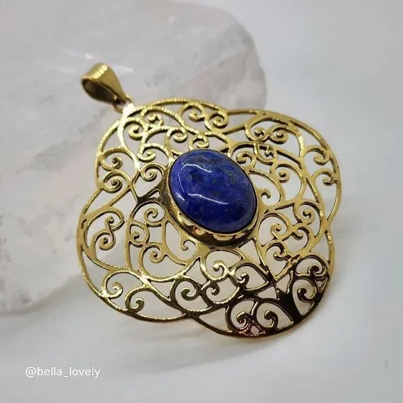 Sapphire Gold Toned Ethnic Handmade Filigree Pendant Jewelry 2.27