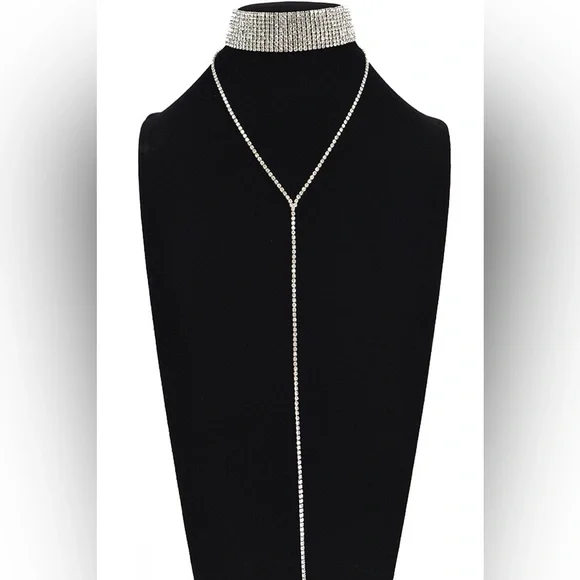 Long Metal Mesh Band Choker Statement Necklace