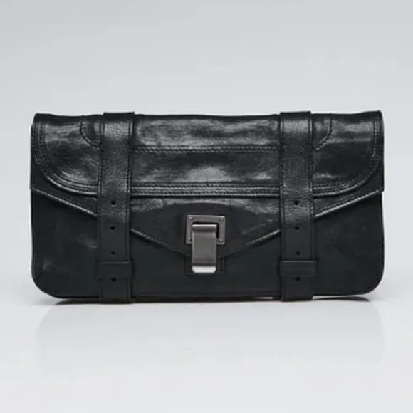 Proenza Schouler PS1 Lamb Leather Moto Clutch in Black