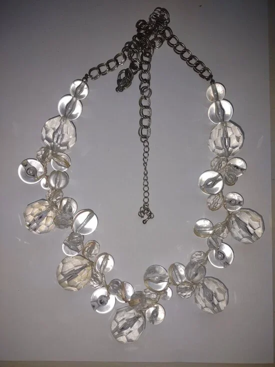 Vintage Clear Crystal Beaded Statement Necklace 15” Bridal Glam