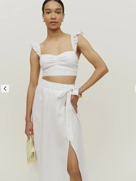 Reformation Pam Linen Two Piece Set in White