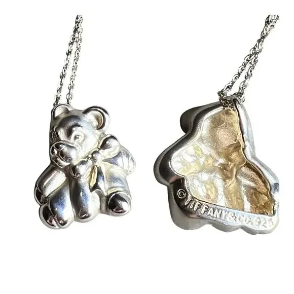 Tiffany & Co. Teddy Bear with Ribbon Bow Necklace on 16 inch chain