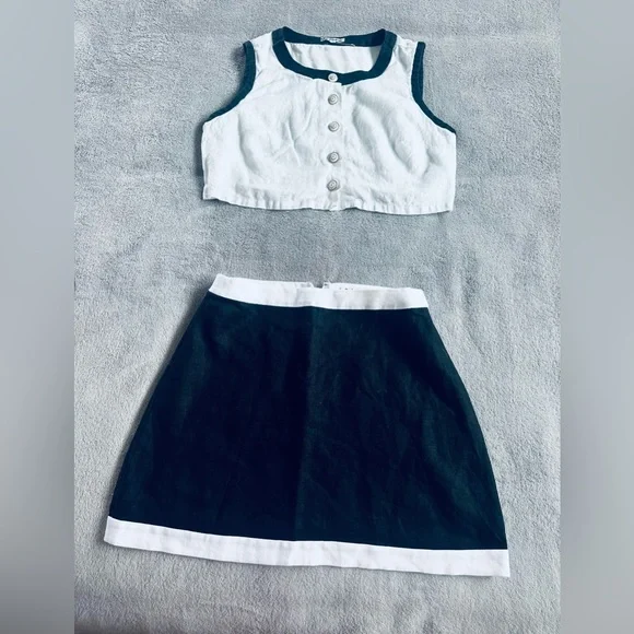 Reformation Black White Linen Skirt and Top Two-Piece Set Size S