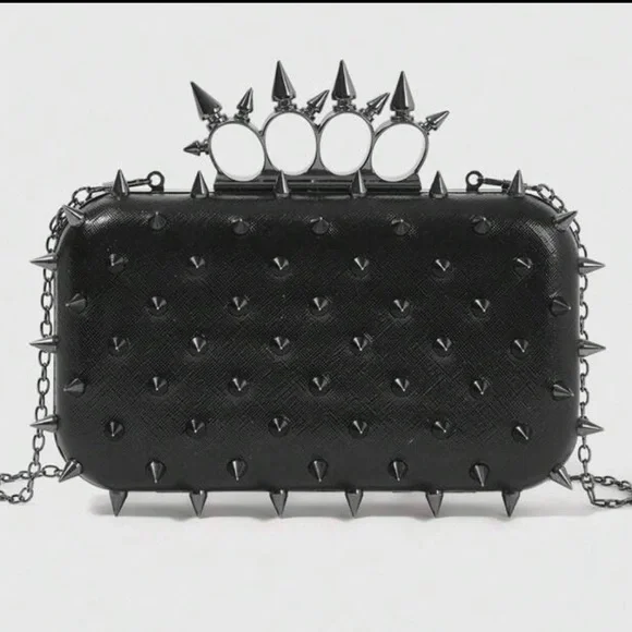 Spike Knuckle Ring Black Clutch Crossbody