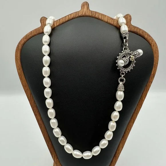 Bixby Freshwater Pearl Necklace 925 Sterling Silver 18K Gold Toggle Clasp 18