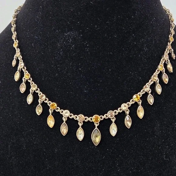 Rhinestone Gold Tone Choker Necklace Multiple Dangles Adjustable‎ Length 16-18