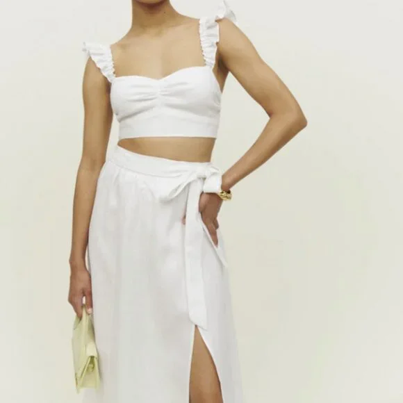 Reformation Pam Linen Two Piece in White Size 2