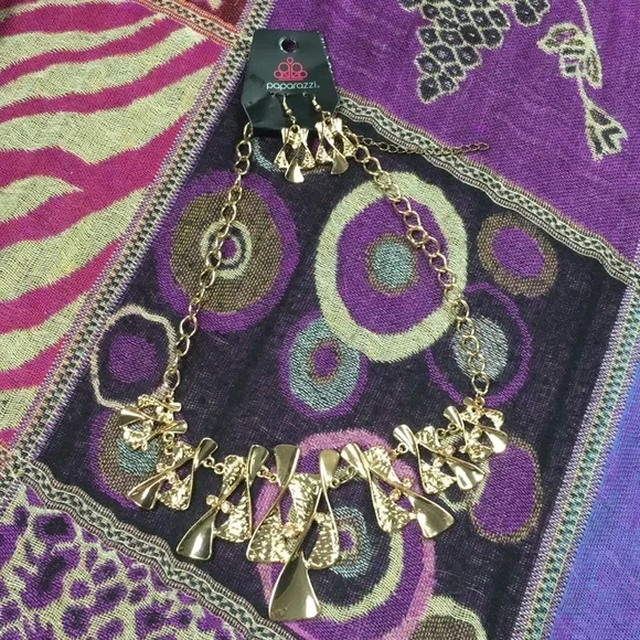 Buy 2 Get 1 Free Paparazzi Fashion Gold Earrings and Necklace Set