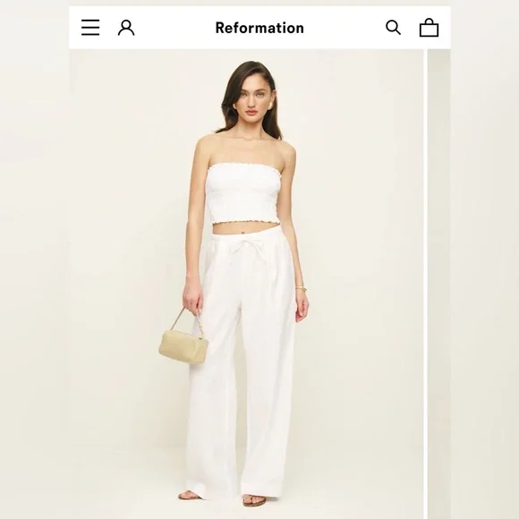 Reformation Lena Linen Two Piece Ivory - Size XL