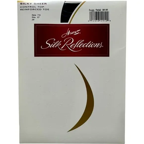 Hanes Silk Reflections Silky Sheer Control Top Pantyhose Reinforced Toe Jet EF