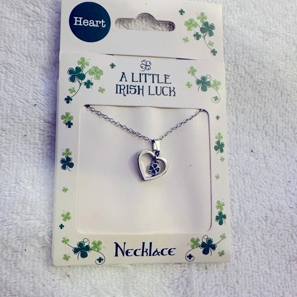 A Little Irish Luck Heart‎ Framed Green Shamrock necklace