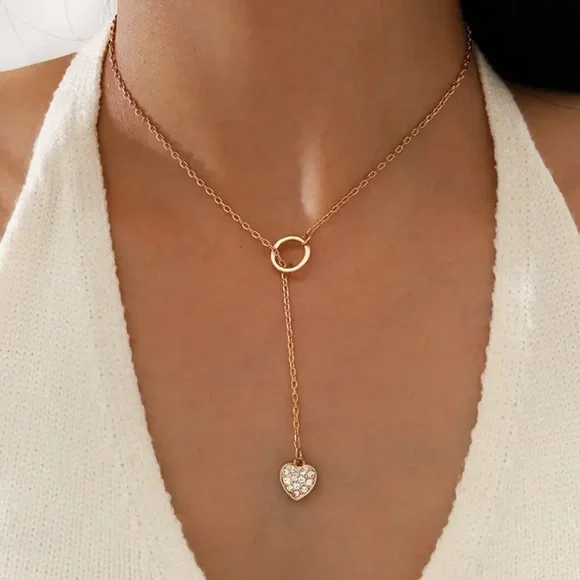 Gold Filled Heart CZ Circle Lariat Necklace