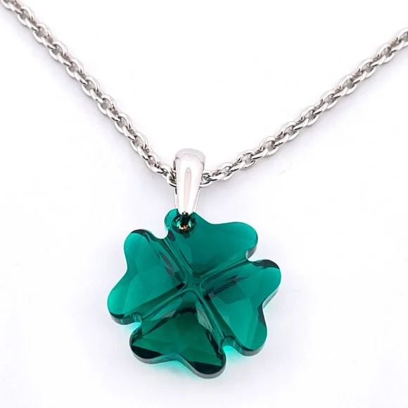 Faceted Crystal Shamrock Necklace Four Leaf Clover Swarovski Crystal