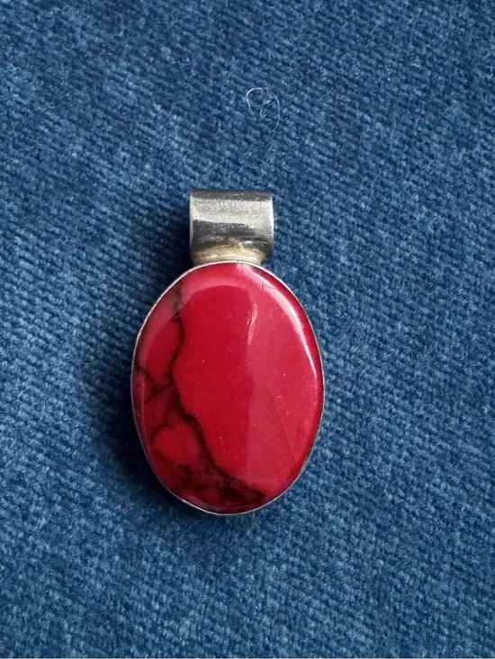 VINTAGE ATI MEXICO 925 STERLING SILVER RED JASPER GEMSTONE PENDANT