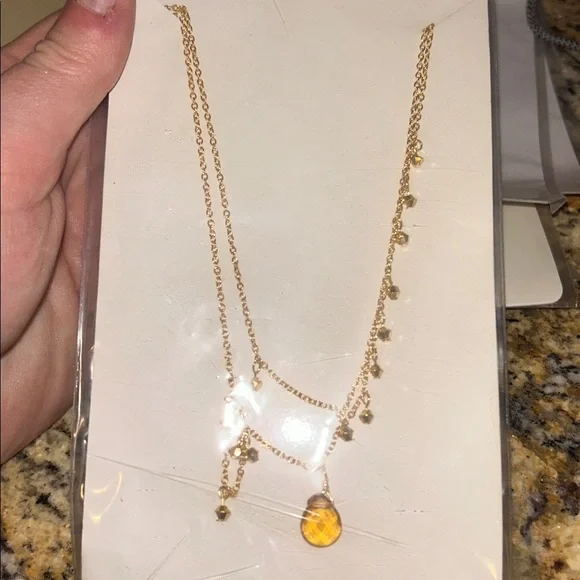 Gold Layered Necklace with Yellow Pendant